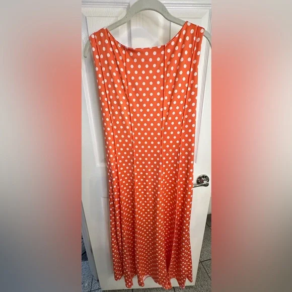 Orange with white polka dot sleeveless dress - Picture 3 of 4